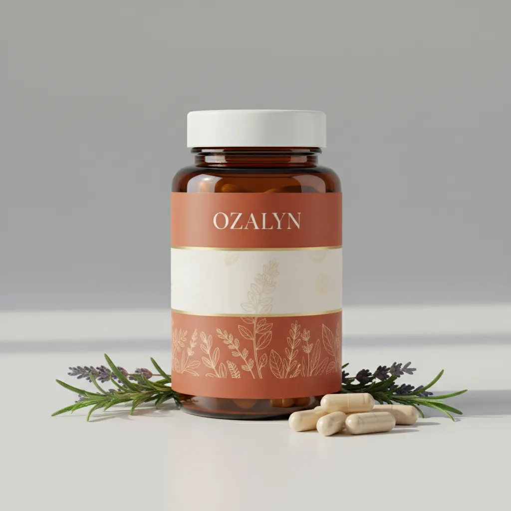Ozalyn plantaardig voedingssupplement - donkerpaarse pot met goudkleurige deksel